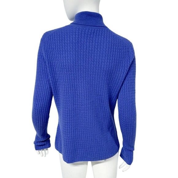 Iris Singer Purple Cable Knit Pure Cashmere Turtleneck Sweater Size L Large - Picture 4 of 6